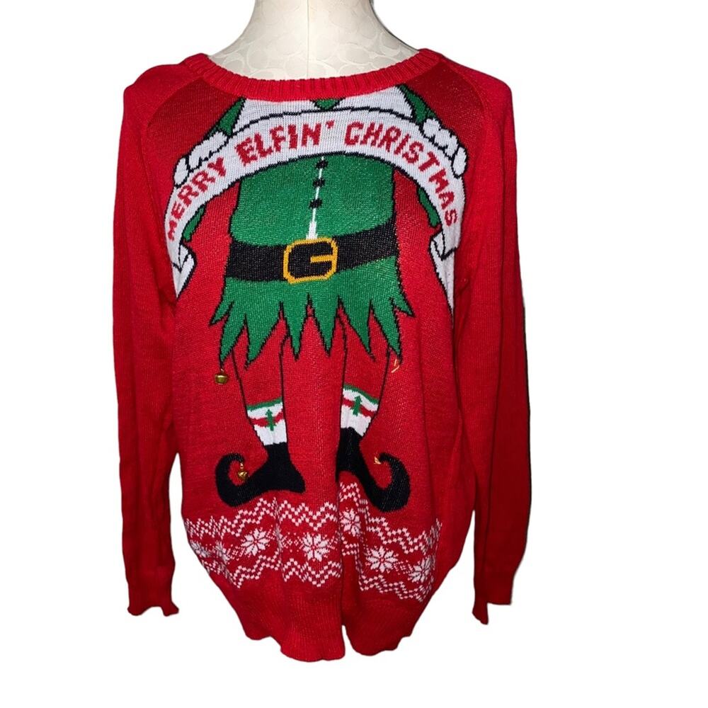 Well Worn Holiday Sweater Merry Elfin' Christmas Pullover Sweater with Bells XL
